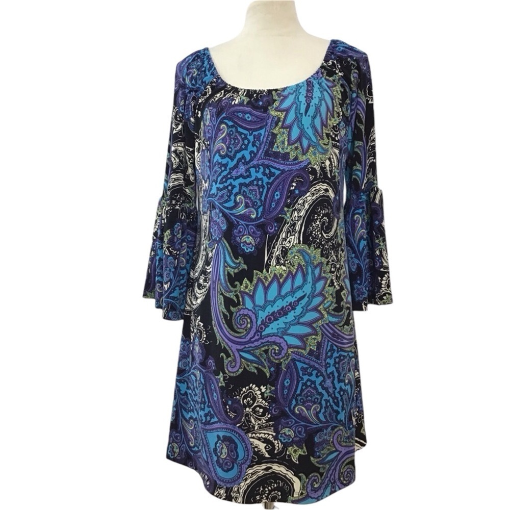 Virginia Ledakis Palm Beach Paisley Bell Sleeve Shift Dress Women’s Size… - Picture 4 of 8